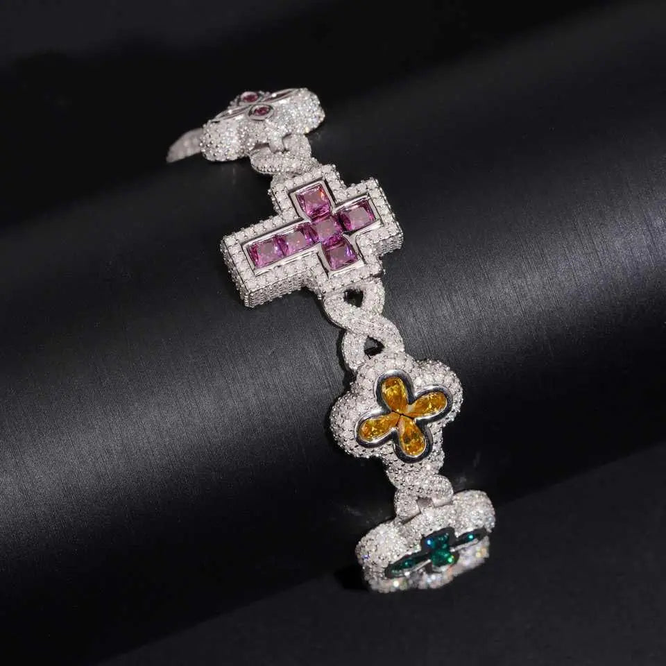 Cross & Flower Colors VVS Moissnaite Cuban Link Bracelet Secondary image
