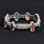 Cross & Flower Colors VVS Moissnaite Cuban Link Bracelet