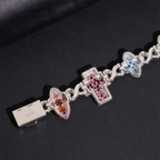 Cross & Flower Colors VVS Moissnaite Cuban Link Bracelet