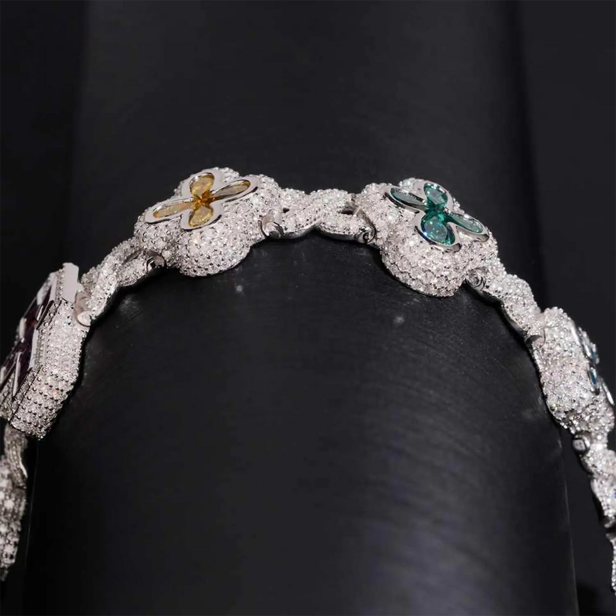 Cross & Flower Colors VVS Moissnaite Cuban Link Bracelet