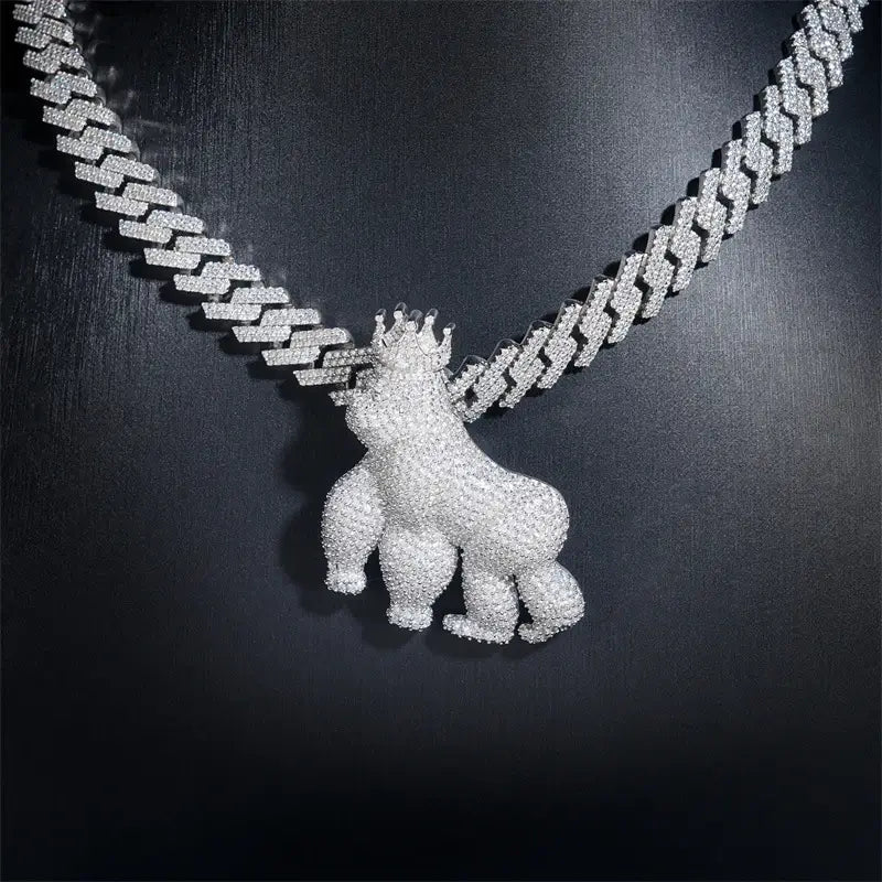 GL Iced Out Crown Gorilla Pendant Full VVS Moissanite Diamond Secondary image