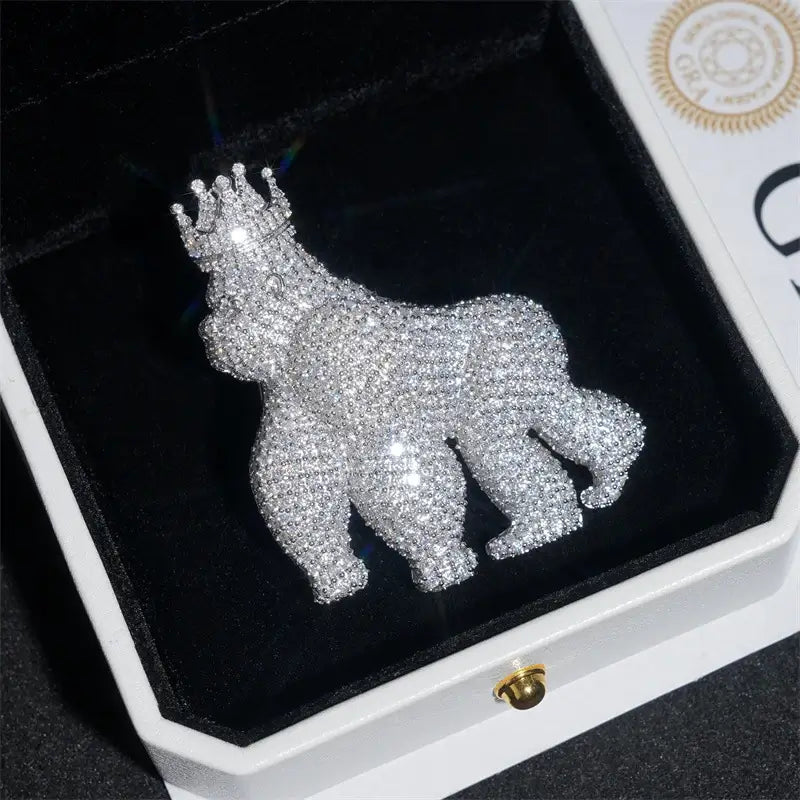 GL Iced Out Crown Gorilla Pendant Full VVS Moissanite Diamond Main image