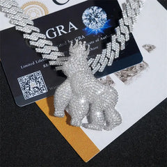 GL Iced Out Crown Gorilla Pendant Full VVS Moissanite Diamond