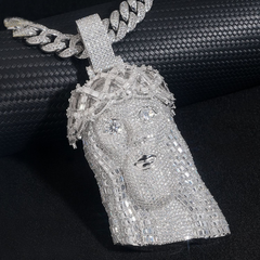 GL Iced Out Silver BaguetteMoissanite Jesus Pendant