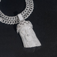 GL Iced Out Silver BaguetteMoissanite Jesus Pendant