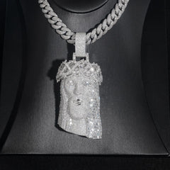 GL Iced Out Silver BaguetteMoissanite Jesus Pendant