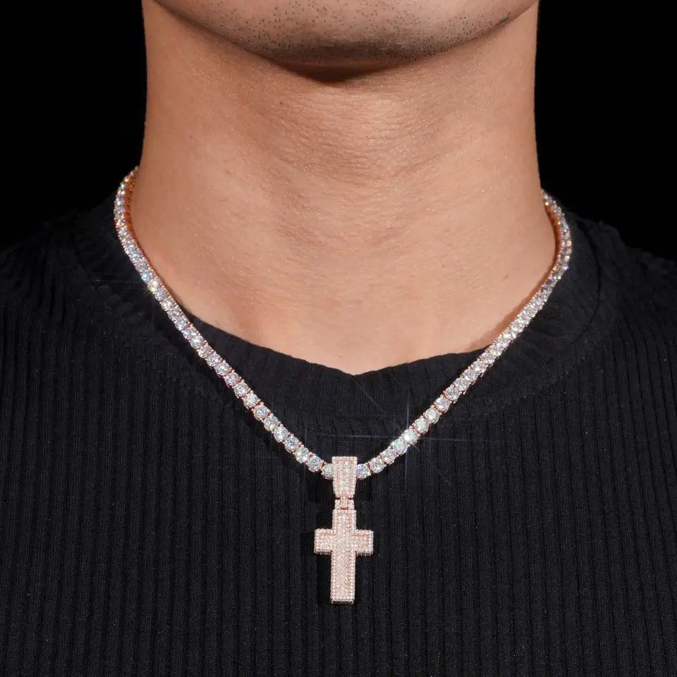 S925 Density Micro Paved VVS Moissanite Cross Pendant