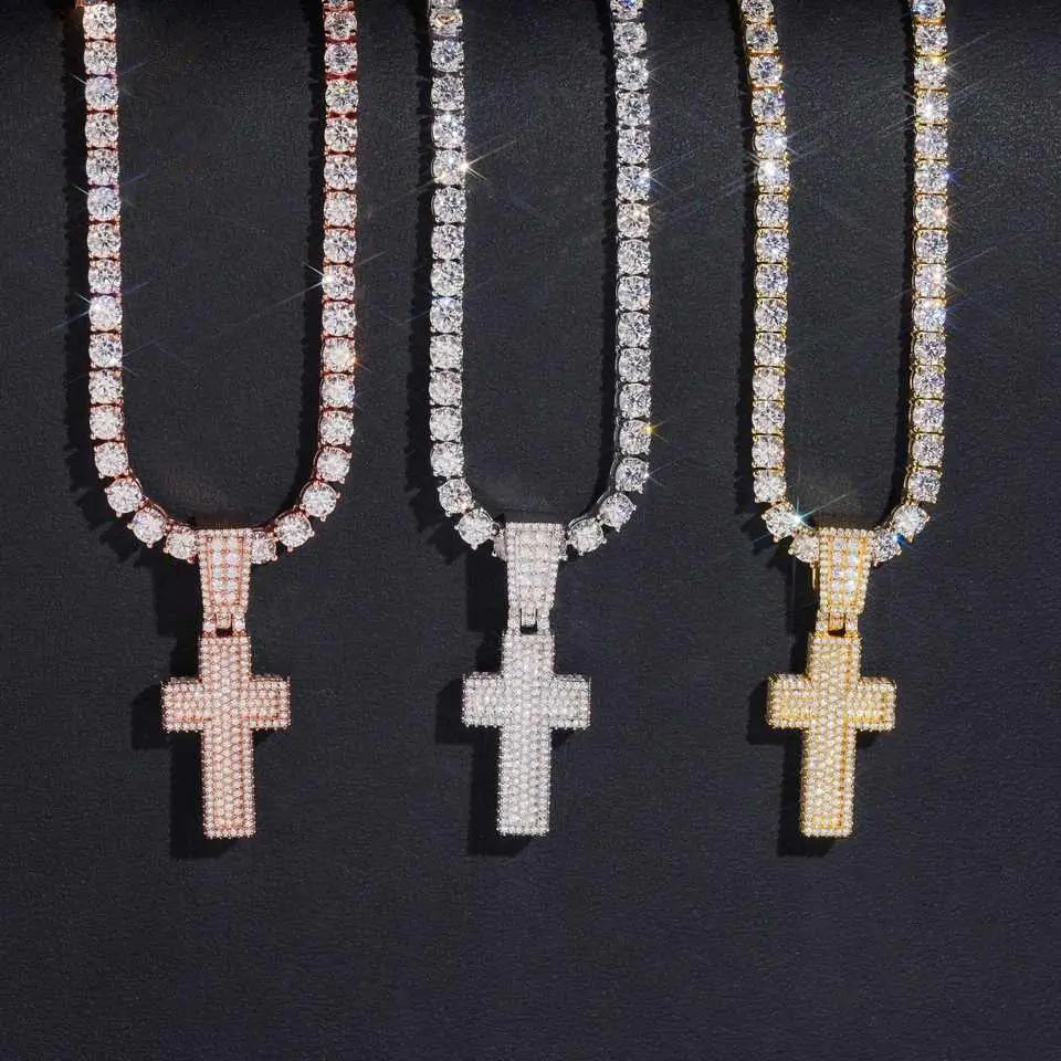 S925 Density Micro Paved VVS Moissanite Cross Pendant