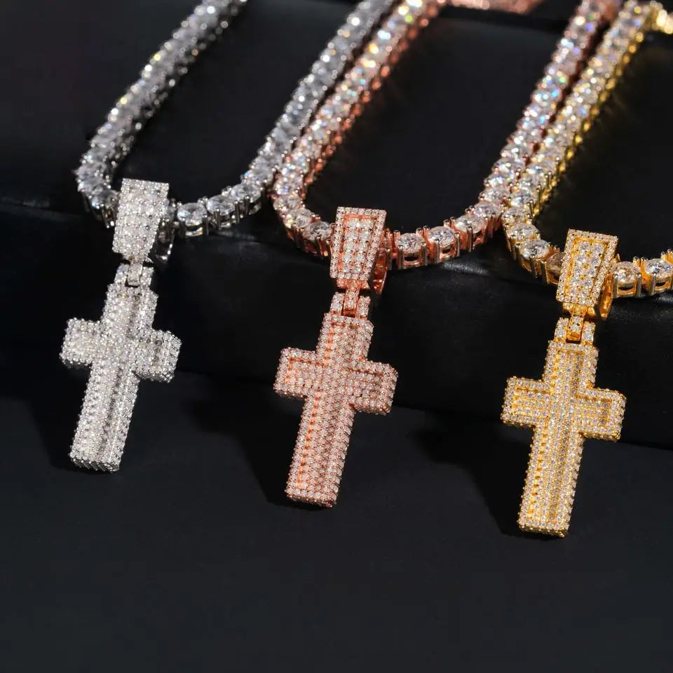 S925 Density Micro Paved VVS Moissanite Cross Pendant