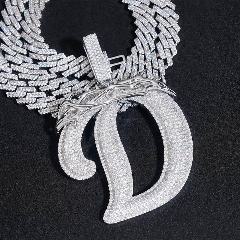 GL Over Size Thorn Letter D Hip Hop Silver Moissanite Pendant Secondary image