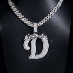 GL Over Size Thorn Letter D Hip Hop Silver Moissanite Pendant