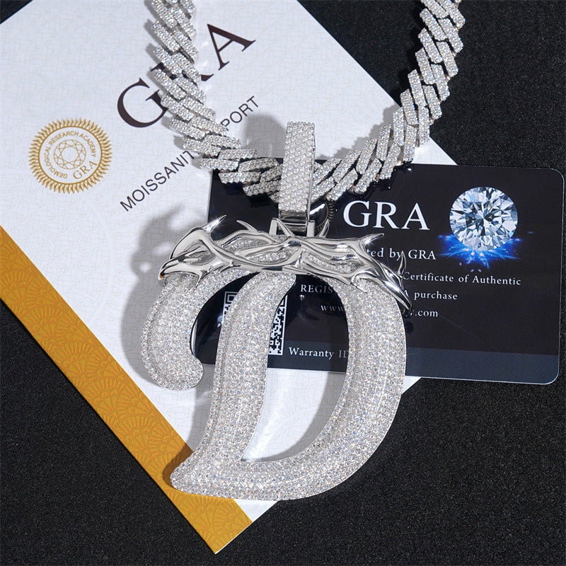 GL Over Size Thorn Letter D Hip Hop Silver Moissanite Pendant