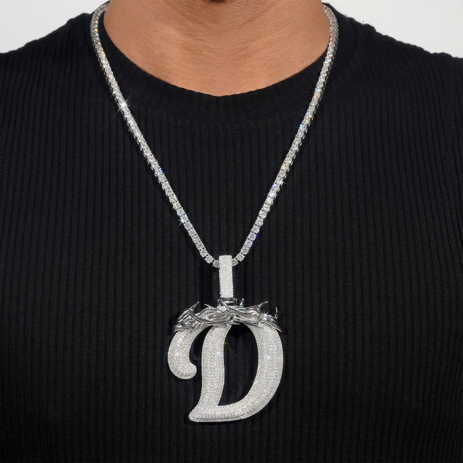 GL Over Size Thorn Letter D Hip Hop Silver Moissanite Pendant Main image