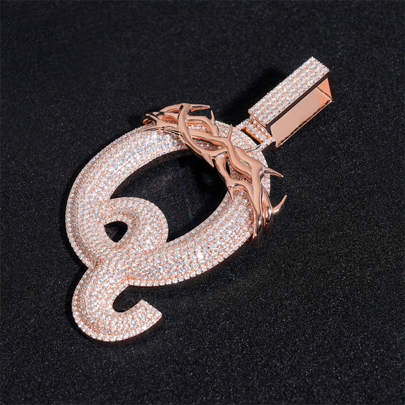 GL Over Size Thorn Letter Q Hip Hop Silver Moissanite Pendant