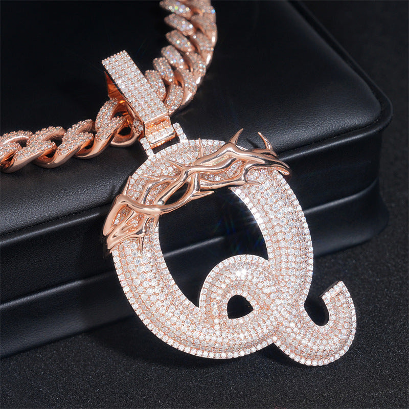 GL Over Size Thorn Letter Q Hip Hop Silver Moissanite Pendant Secondary image