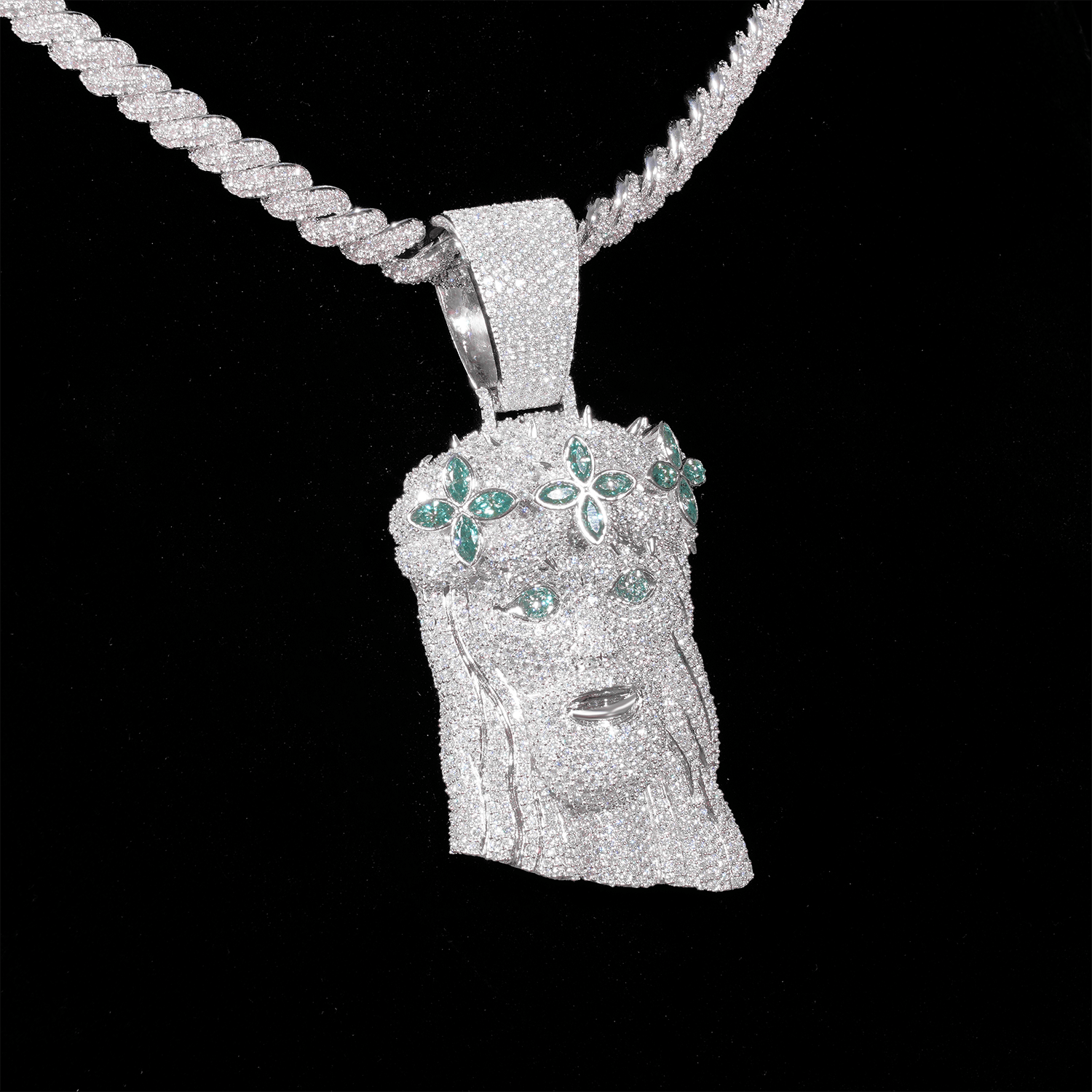 GL Silver Full Moissanite Garland Corolla Jesus Pendant