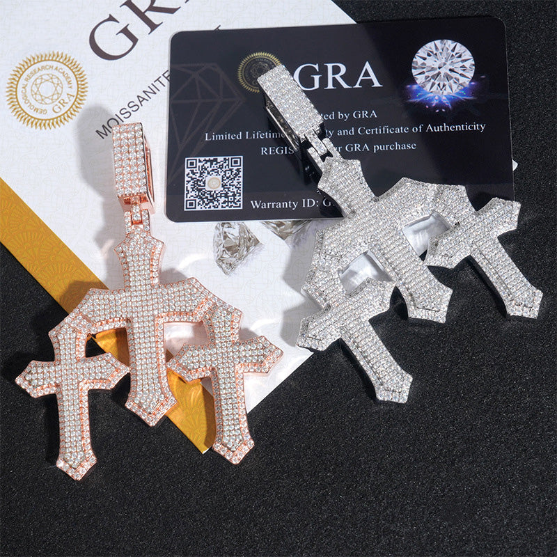 GL Triple Cross Hip Hop Silver Brillant Moissanite Pendant Secondary image