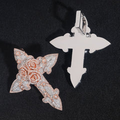 GL Iced Out Hip Hop Gothic Rose Cross Moissanite Diamond Pendant