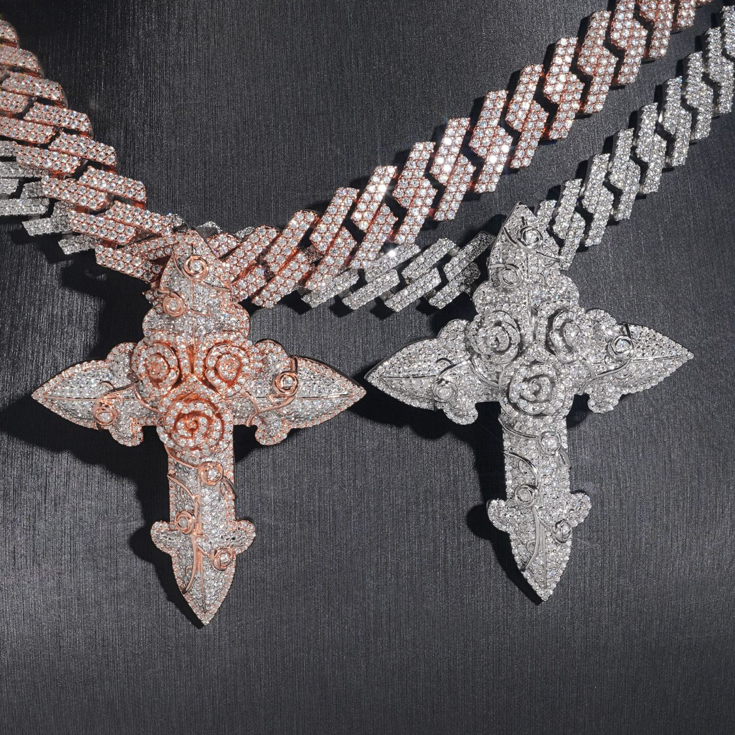 GL Iced Out Hip Hop Gothic Rose Cross Moissanite Diamond Pendant Main image