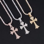 Fully Iced S925 Silver VVS Moissanite Fleur Cross Pendant