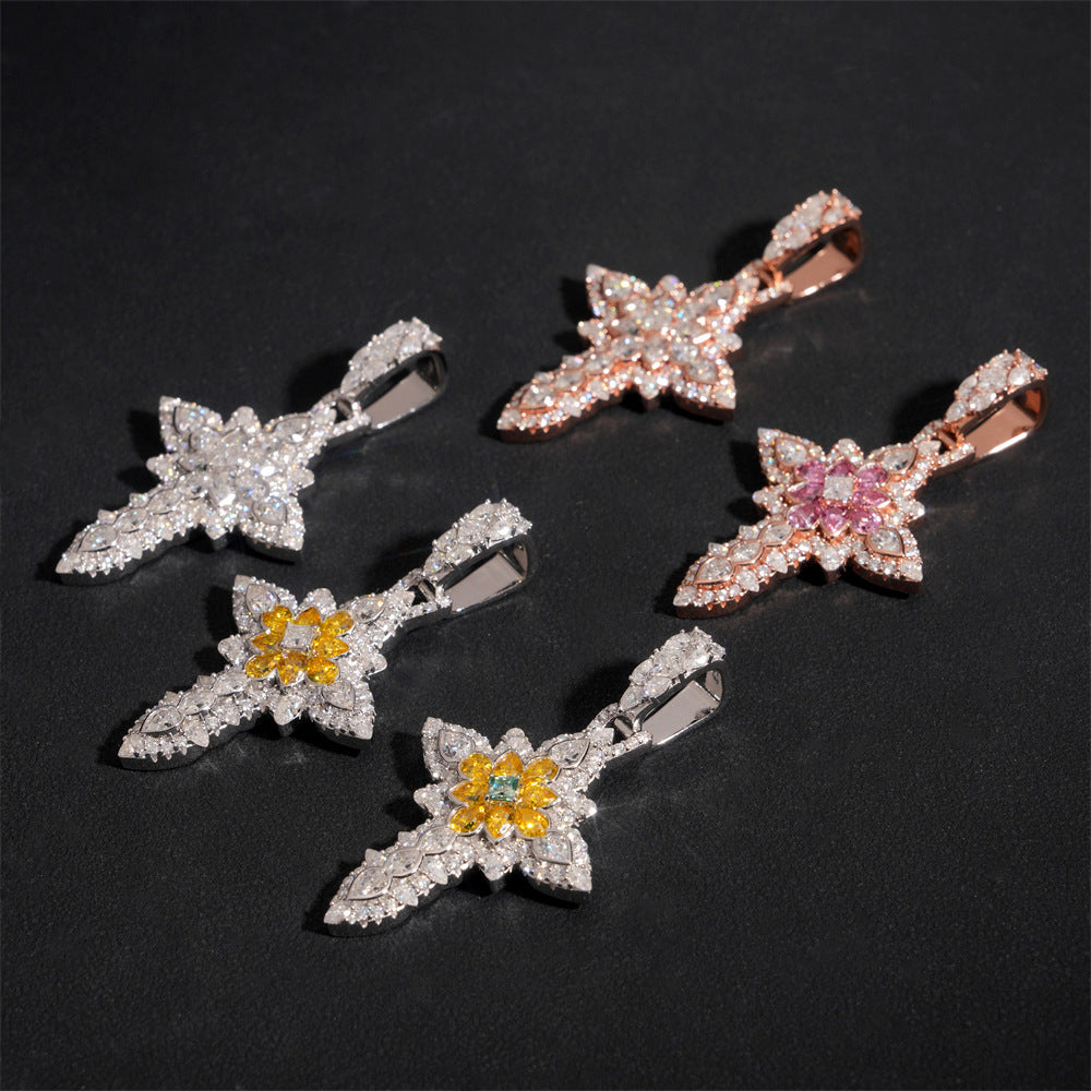 GL Notre Dame Cross Colored Moissanite Diamond Pendant
