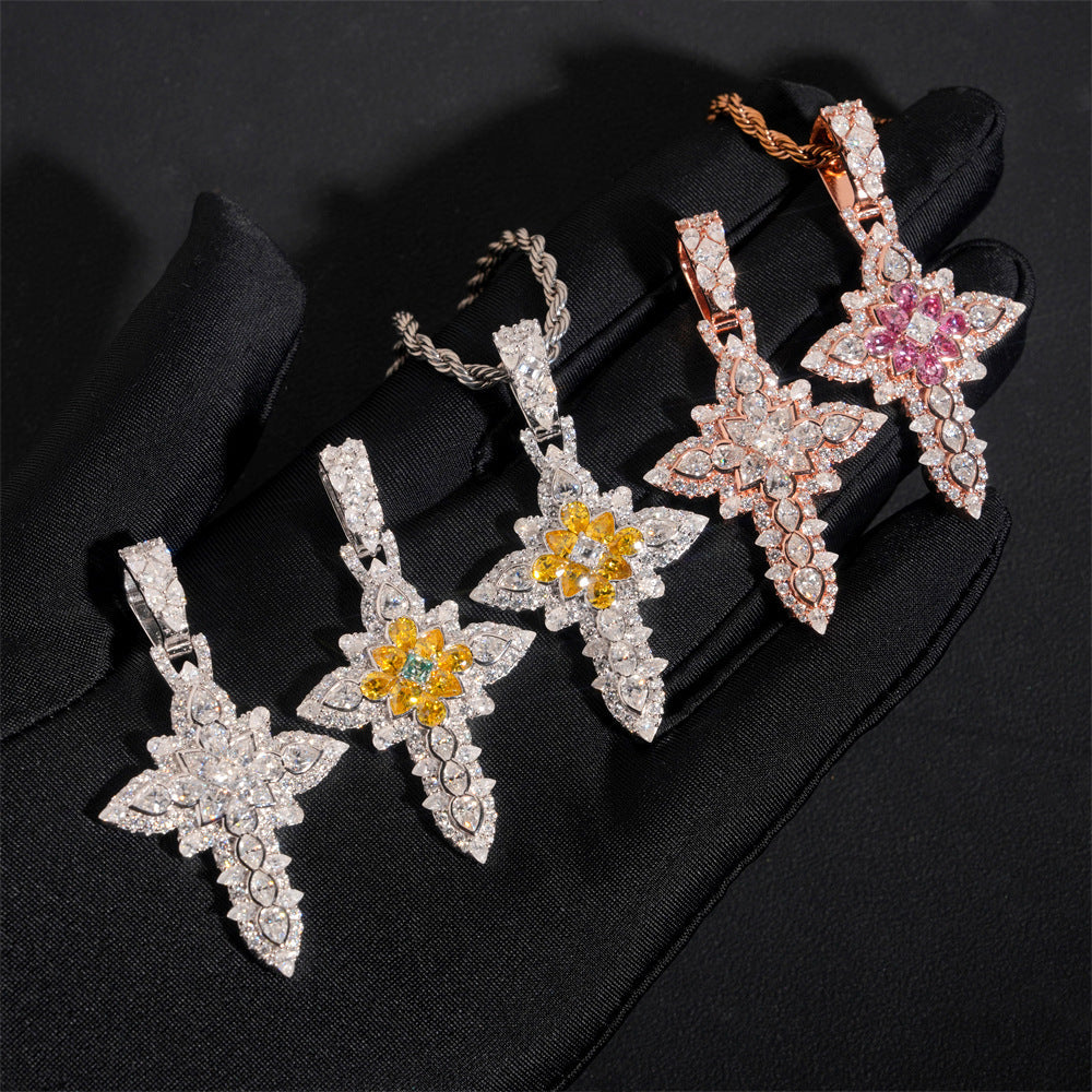 GL Notre Dame Cross Colored Moissanite Diamond Pendant Secondary image