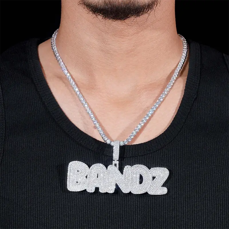 GL BANDZ Letter Pendant Full Inlaid VVS Moissanite Diamonds S925 Silver