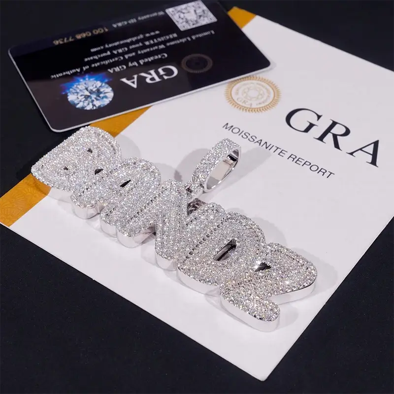 GL BANDZ Letter Pendant Full Inlaid VVS Moissanite Diamonds S925 Silver