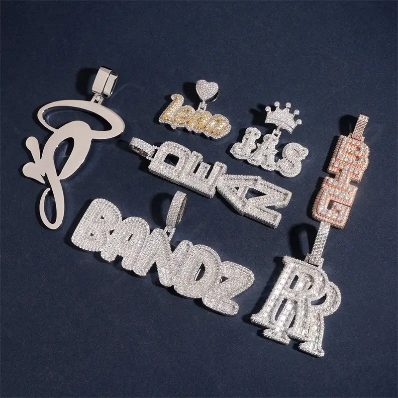 GL BANDZ Letter Pendant Full Inlaid VVS Moissanite Diamonds S925 Silver
