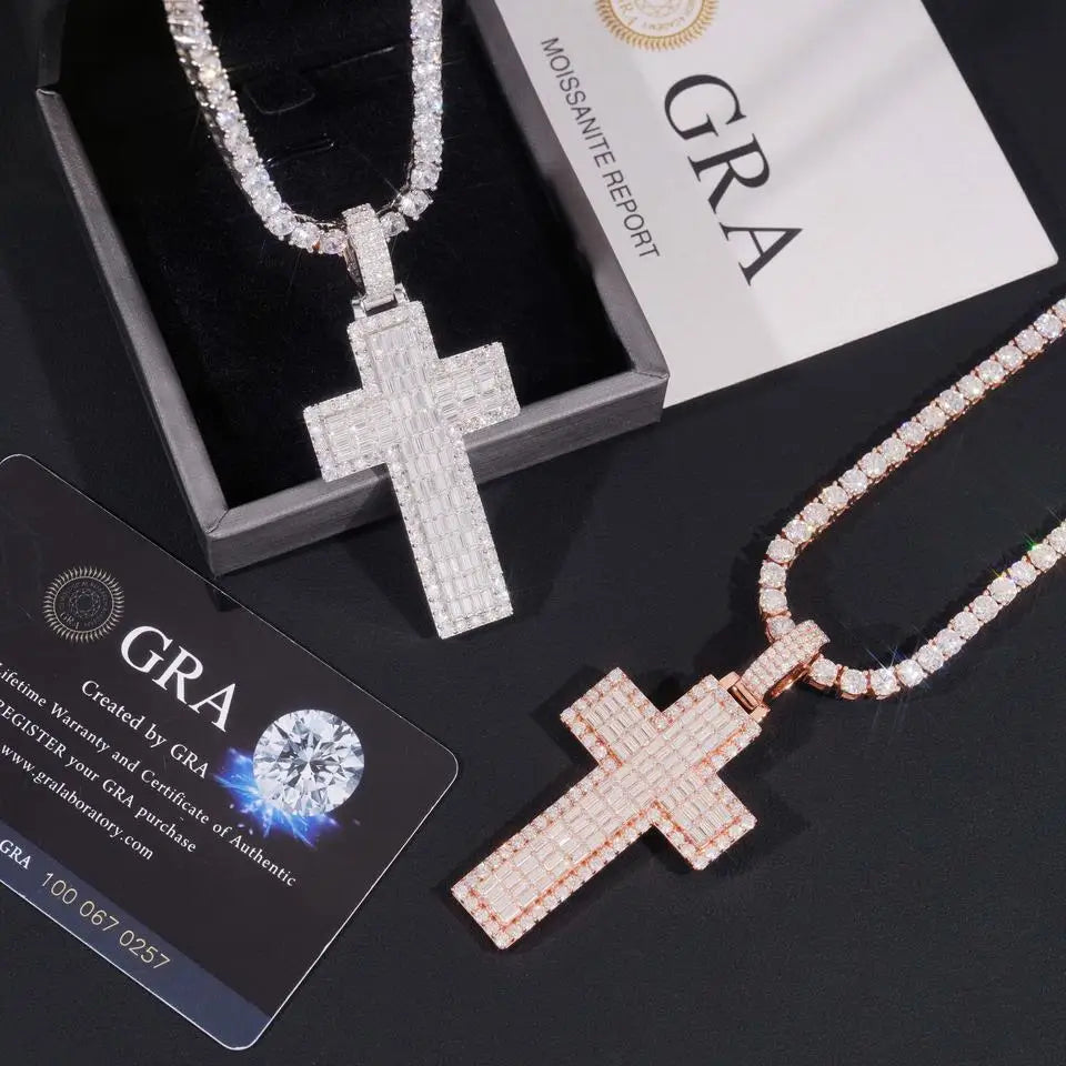 Emerald Stone VVS Moissanite Hip-Hop Cross Pendant