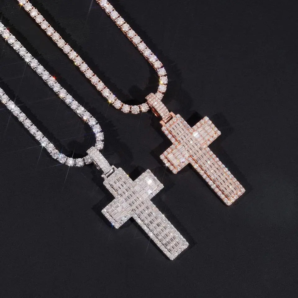 Emerald Stone VVS Moissanite Hip-Hop Cross Pendant