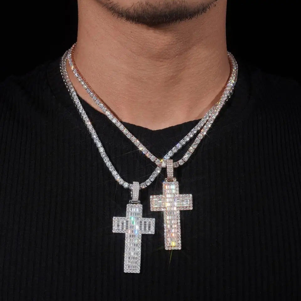 Emerald Stone VVS Moissanite Hip-Hop Cross Pendant