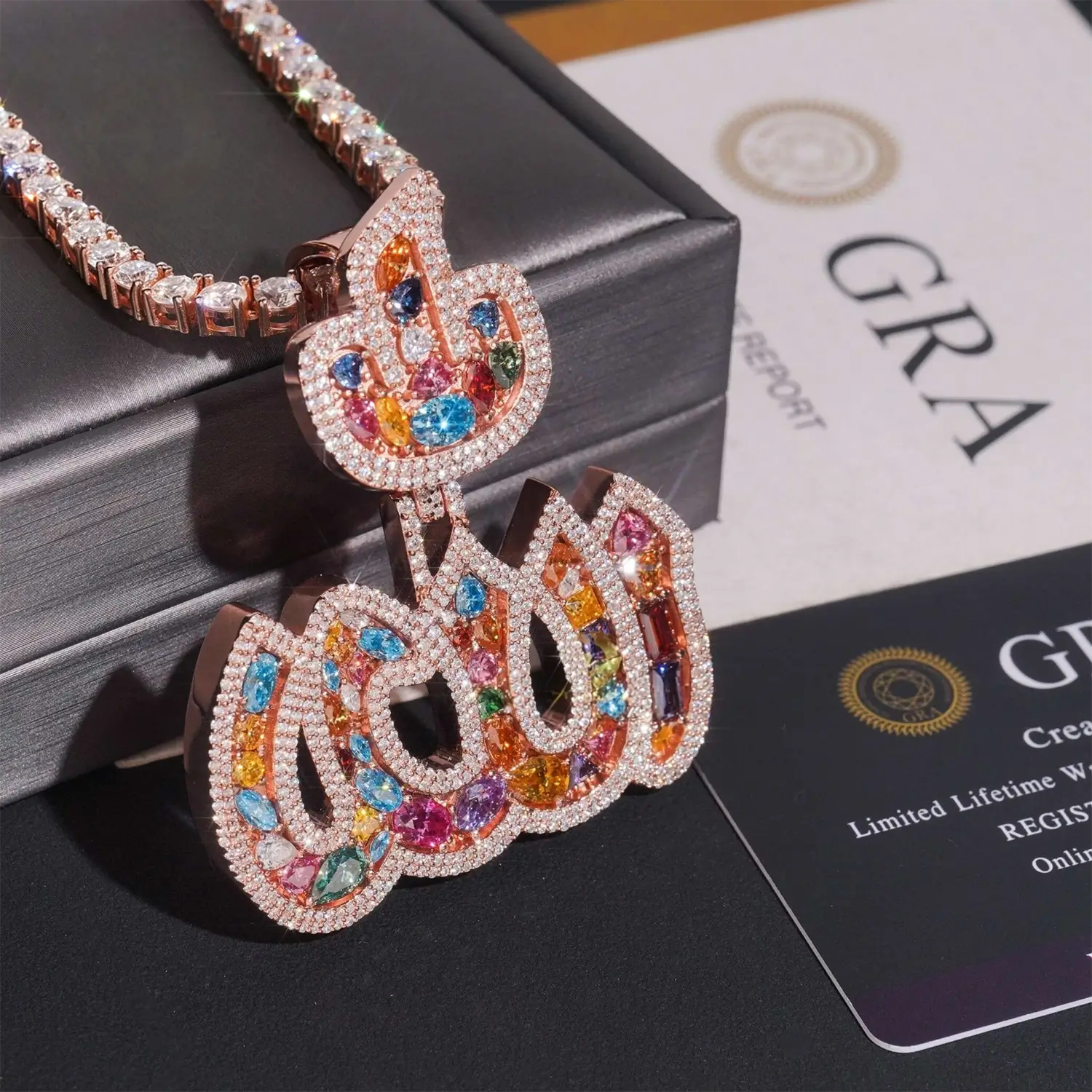 Iced Out VVS Colorful Moissanite Allah Pendant