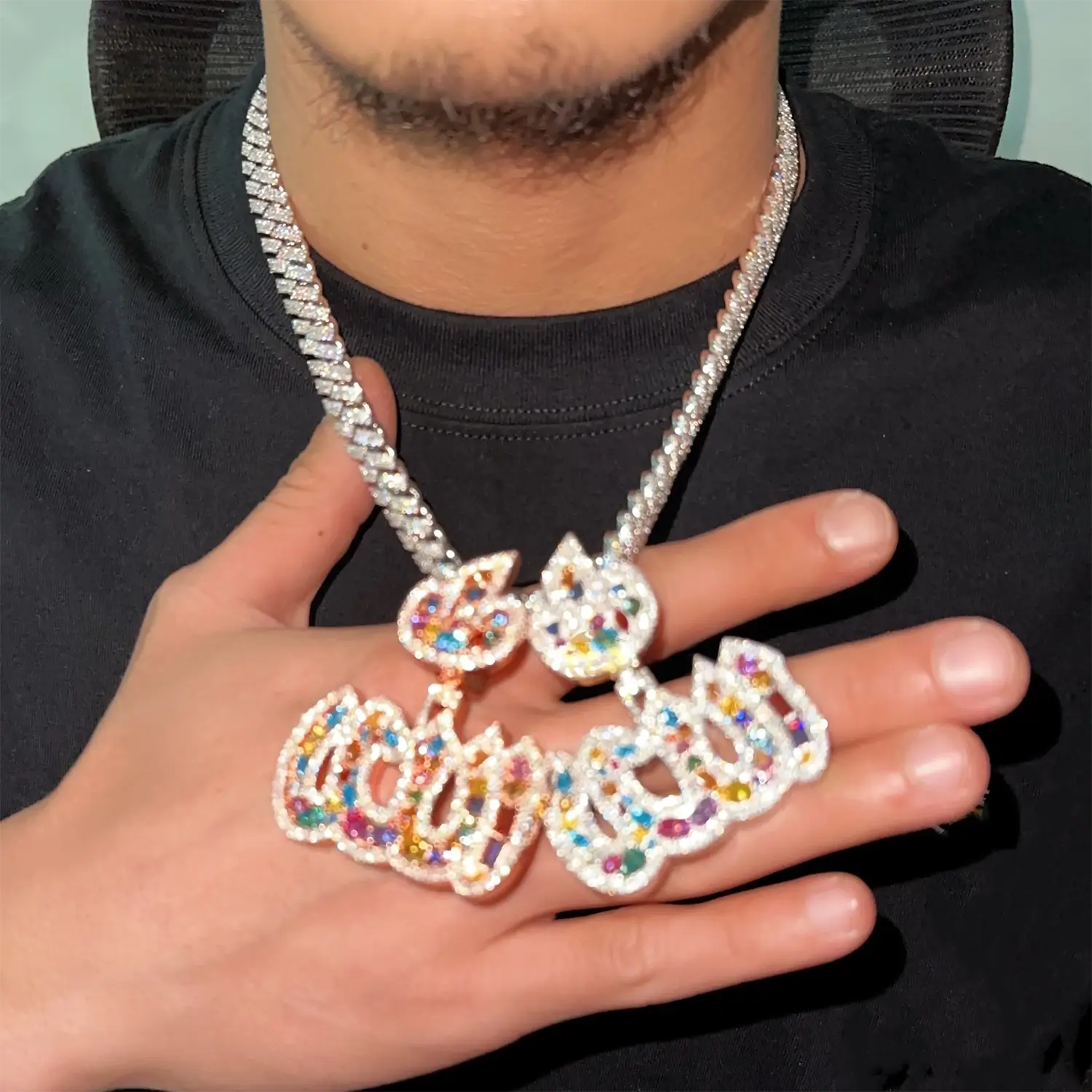 Iced Out VVS Colorful Moissanite Allah Pendant