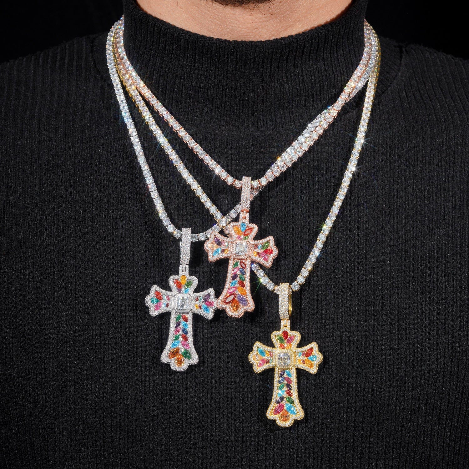 GL Iced Out Color Cross Hip Hop Silver VVS Moissanite Pendant Image principale du produit