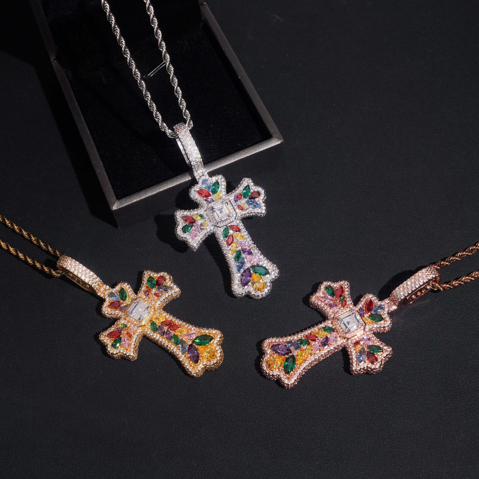 GL Iced Out Color Cross Hip Hop Silver VVS Moissanite Pendant