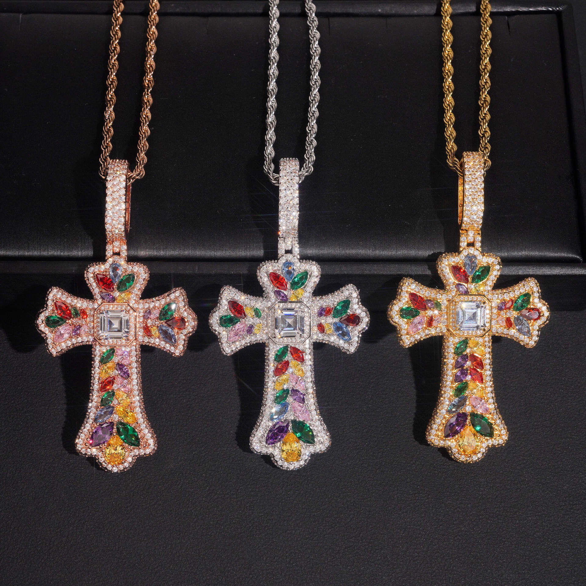GL Iced Out Color Cross Hip Hop Silver VVS Moissanite Pendant