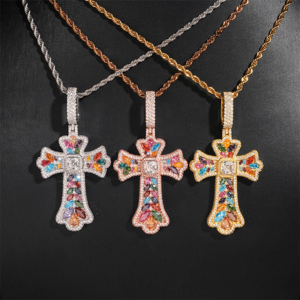 GL Iced Out Color Cross Hip Hop Silver VVS Moissanite Pendant Secondary image