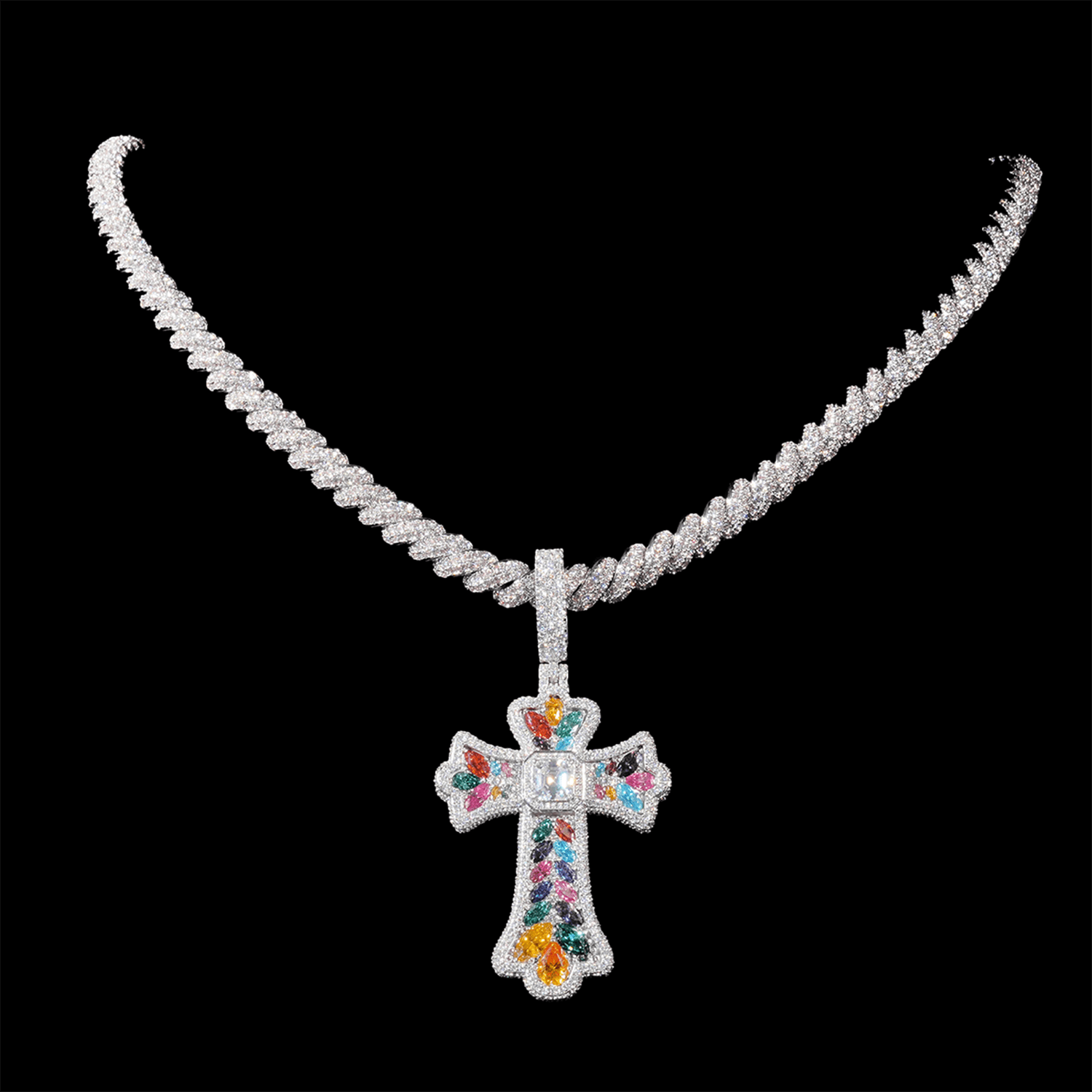 GL Iced Out Color Cross Hip Hop Silver VVS Moissanite Pendant