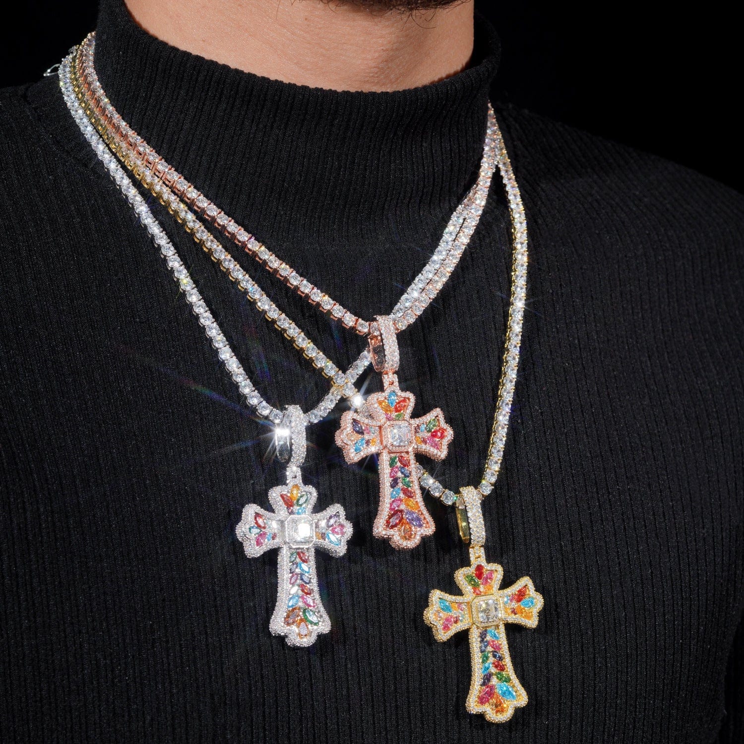 GL Iced Out Color Cross Hip Hop Silver VVS Moissanite Pendant