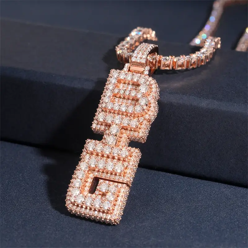 GL BIG Letter Pendant Full Inlaid VVS Moissanite Diamonds S925 Silver