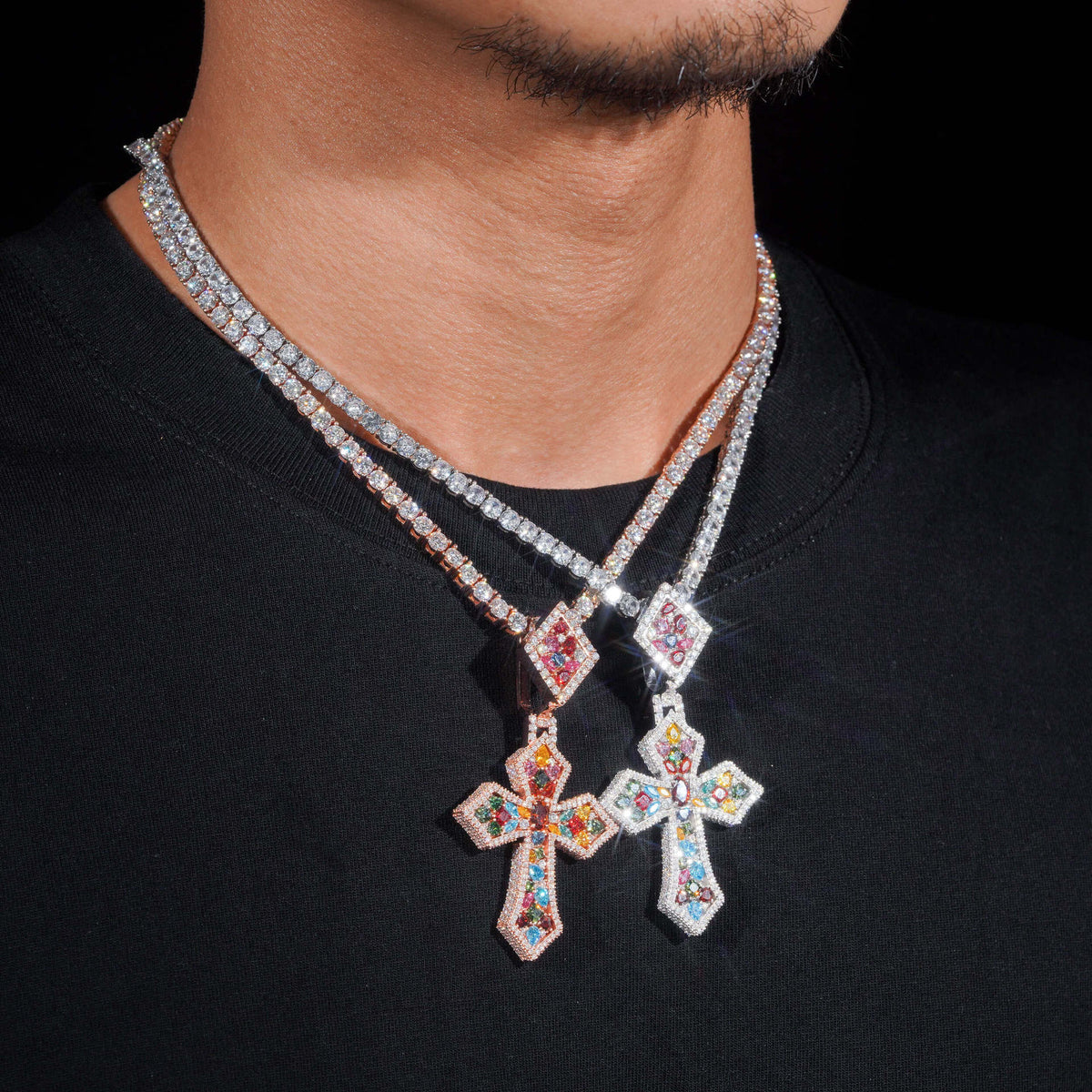GL Color Cross Hip Hop Silver Color Moissanite Pendant