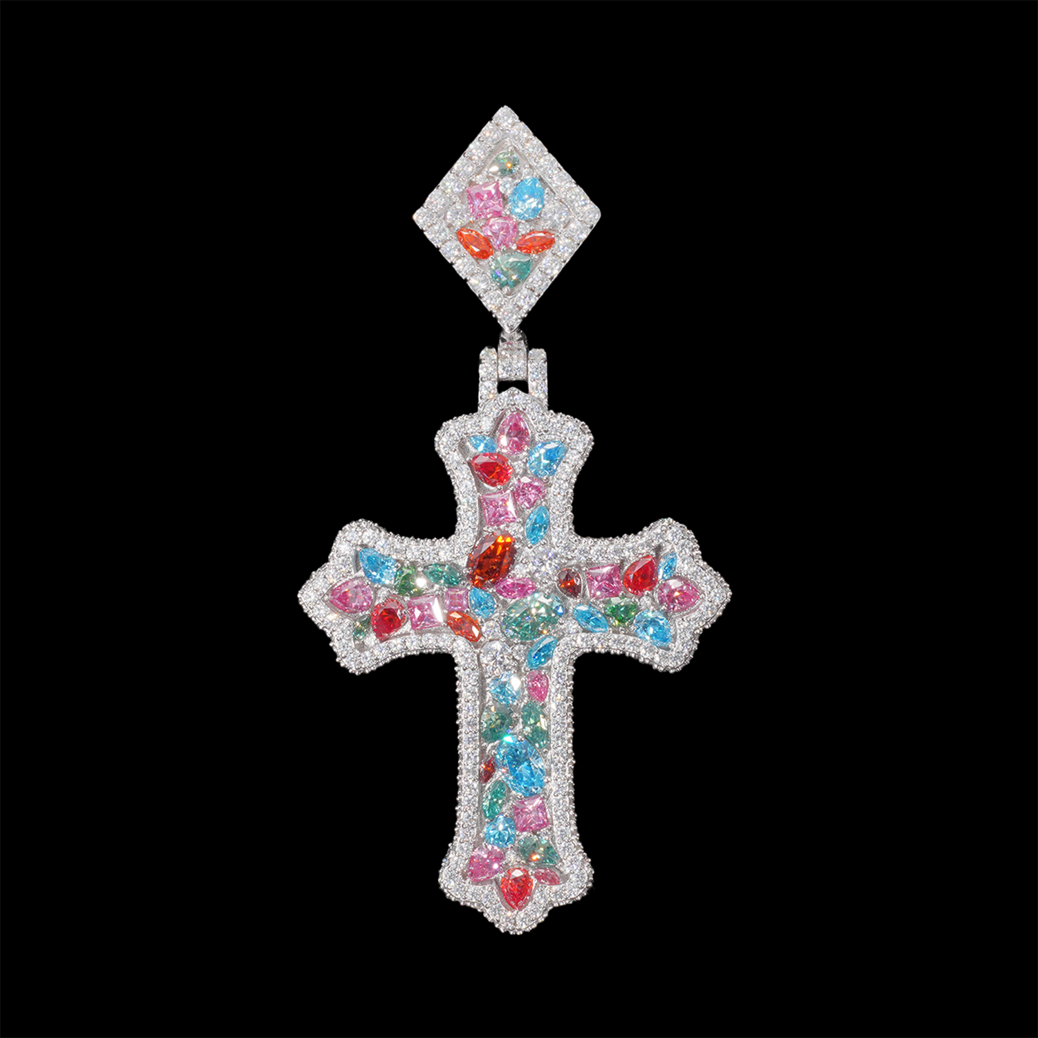 GL Color Cross Hip Hop Silver VVS Moissanite Pendant Secondary image