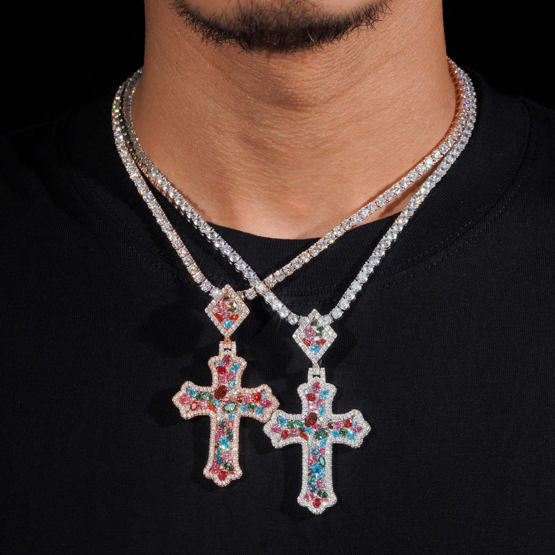 GL Color Cross Hip Hop Silver VVS Moissanite Pendant Main image