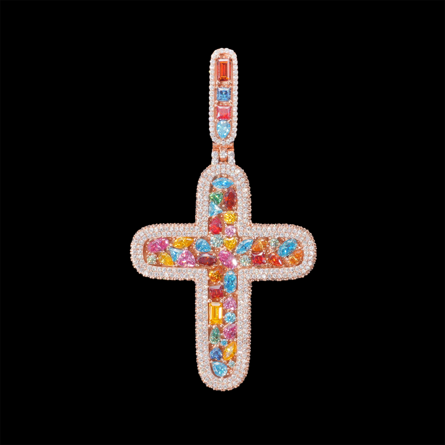 GL Color Rounded Cross Hip Hop Silver VVS Moissanite Pendant Image principale du produit