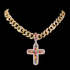 GL Color Rounded Cross Hip Hop Silver VVS Moissanite Pendant