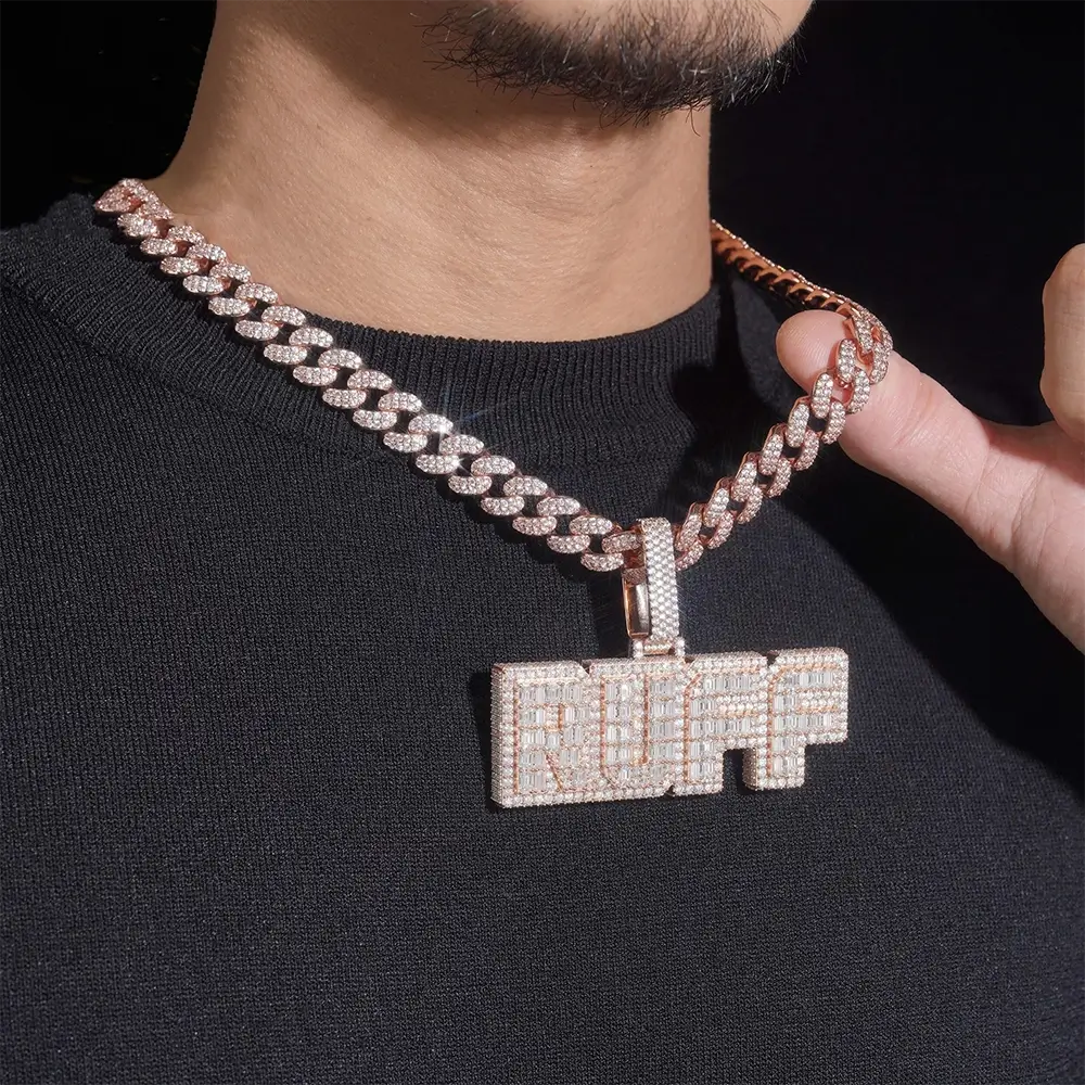Custom VVS Baguette Moissanite "RUFF" Letter Pendant