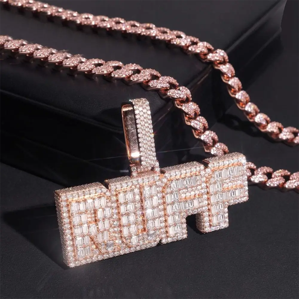 Custom VVS Baguette Moissanite "RUFF" Letter Pendant