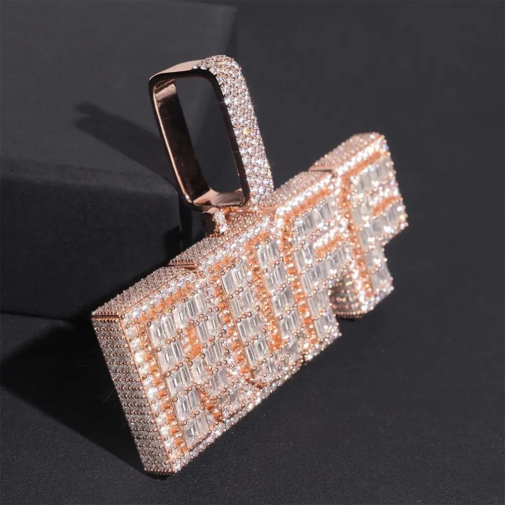 Custom VVS Baguette Moissanite "RUFF" Letter Pendant