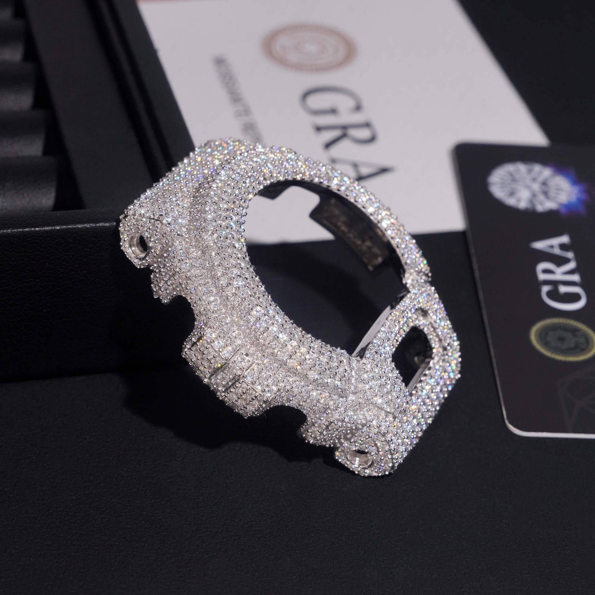 Iced Out D  Color Moissanite Flawless Clarity Bezel & Buckle Watch Case